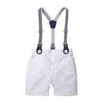 Load image into Gallery viewer, Bow Applique Check Print Onesie with Half Pants &amp; Suspenders Set for Kids