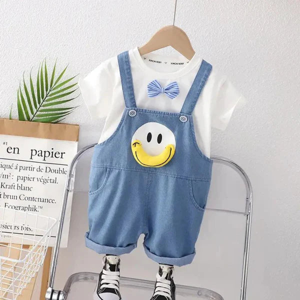 Baby T-Shirt & Dungaree Overall Set – Cute Smile Design