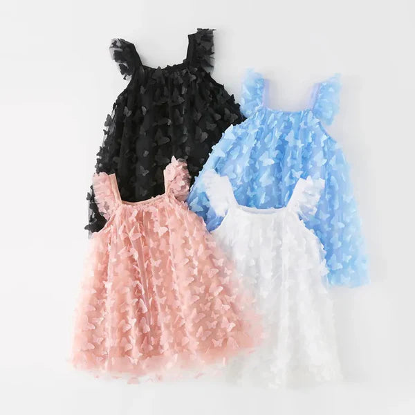Baby Girl Butterfly Ruffled Sleeveless Party Dress