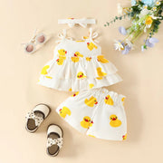 Baby Girl Floral-Style Sleeveless Co-Ord Set with Flare & Headband