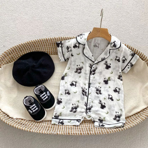 Kids Printed Half Rompers – Panda, Teddy Bear & Black Dot Designs