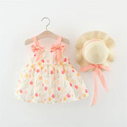 Baby Girl Sleeveless Floral Party Frock with Matching Hat – Festive Wear