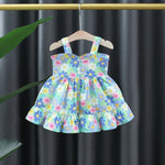 Load image into Gallery viewer, Baby Girl Ruffled Sleeveless Floral Dress with Large Bow – Casual Frock