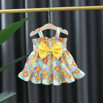Load image into Gallery viewer, Baby Girl Ruffled Sleeveless Floral Dress with Large Bow – Casual Frock