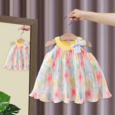 Girls Sleeveless Colorful Floral Print Flared Casual Frock