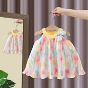 Girls Sleeveless Colorful Floral Print Flared Casual Frock