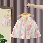 Load image into Gallery viewer, Girls Sleeveless Colorful Floral Print Flared Casual Frock
