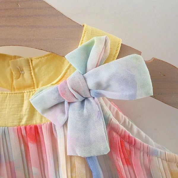 Girls Sleeveless Colorful Floral Print Flared Casual Frock