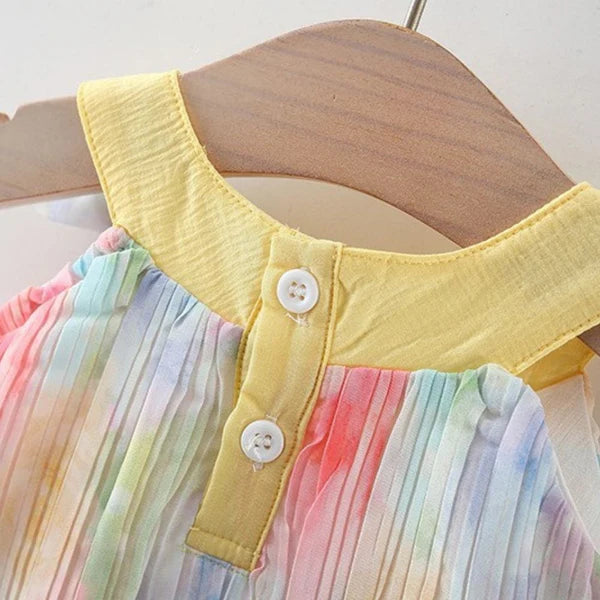 Girls Sleeveless Colorful Floral Print Flared Casual Frock