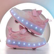 Autumn Collection Kids LED Roller Sneakers – Glowing Patent Leather Wheel Shoes for Boys & Girls