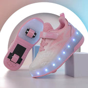 Autumn Collection Kids LED Roller Sneakers – Glowing Patent Leather Wheel Shoes for Boys & Girls