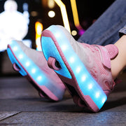 Autumn Collection Kids LED Roller Sneakers – Glowing Patent Leather Wheel Shoes for Boys & Girls