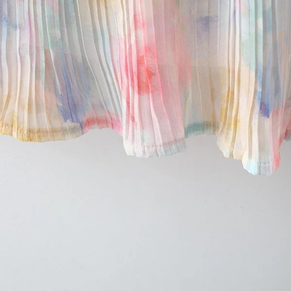 Girls Sleeveless Colorful Floral Print Flared Casual Frock