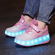 Autumn Collection Kids LED Roller Sneakers – Glowing Patent Leather Wheel Shoes for Boys & Girls