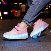 Autumn Collection Kids LED Roller Sneakers – Glowing Patent Leather Wheel Shoes for Boys & Girls