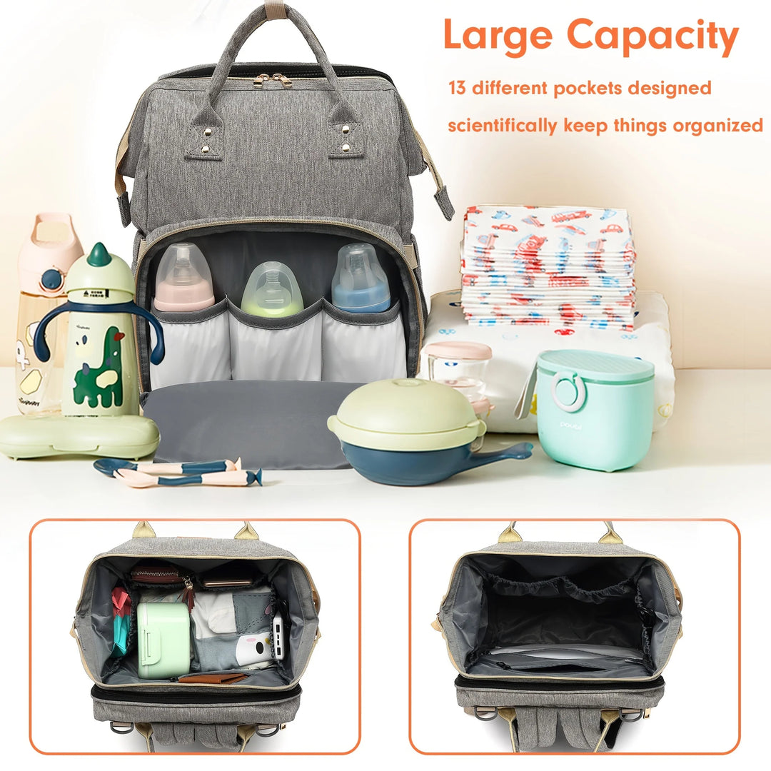 Waterproof Unisex Diaper Backpack – Multi-Pocket Baby Bag for Moms & Dads